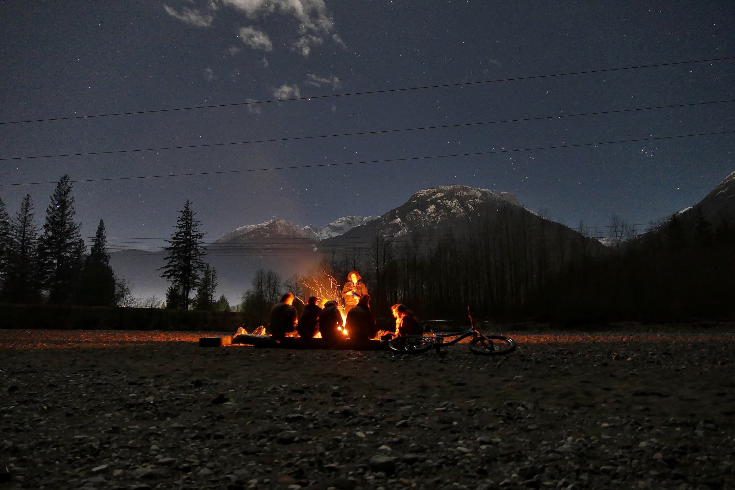 A campfire at night in the Squamish valley