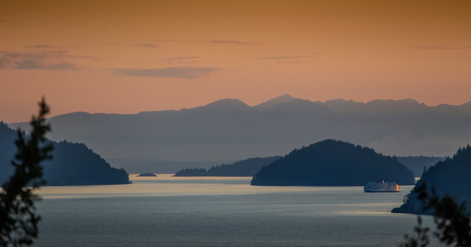 A ferry crossing Howe Sound at dusk
