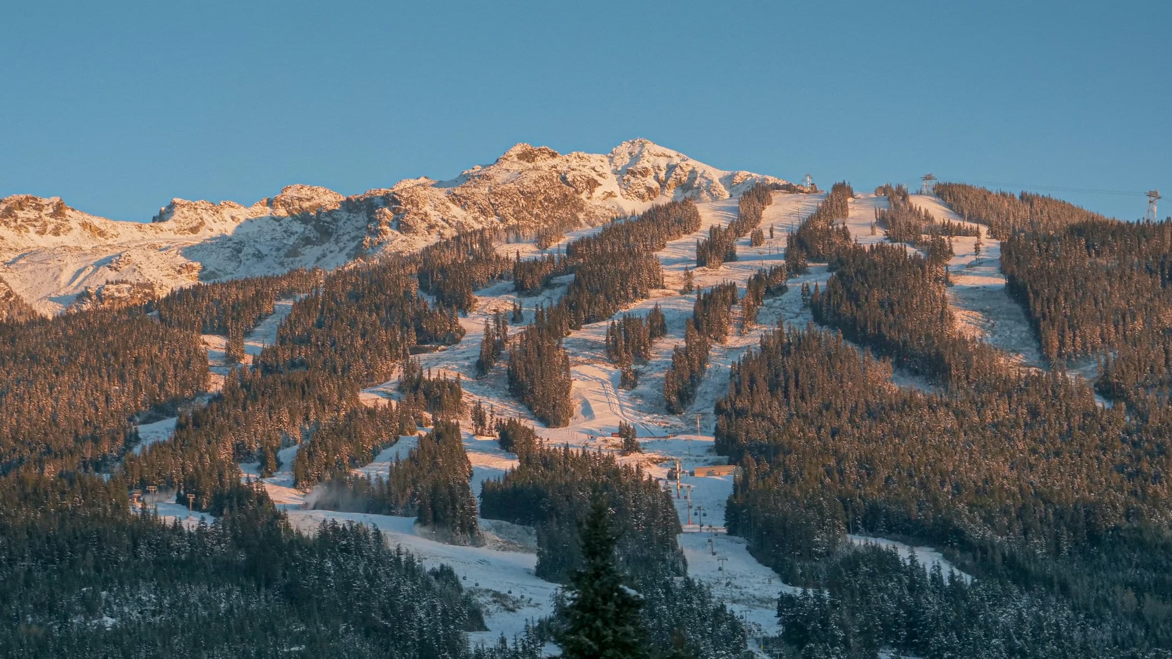 Evening light on the ski runs above Whistler
